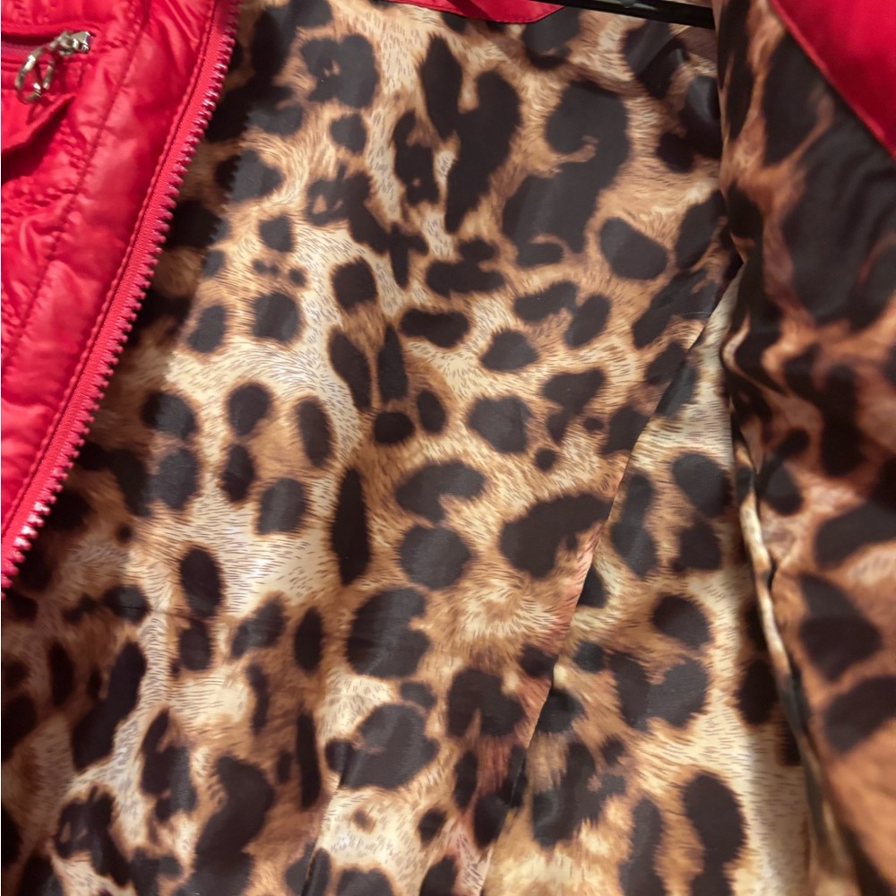 Laundry by Shelli Segal Red Quilted Jacket Leopard Lined Size Small - Picture 7 of 11